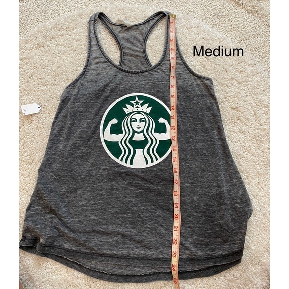Starbucks Muscle racer back tank top gray green white size medium New NWT - Picture 6 of 7